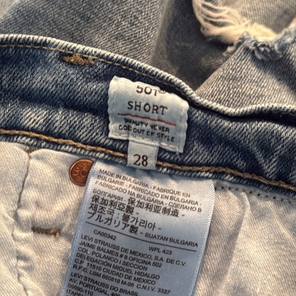 Levi’s 501 Selvedge LMC Patched Sky Jean Cutoff Shorts SZ 28 - Picture 6 of 6